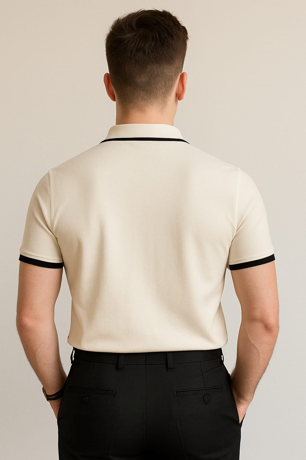 Executive Piped Trim Polo - Ivory & Black Classic - Image 2