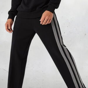 AthliQ Men’s Black Track Pants with Green Drawstring & Dual Side Stripes | Sports & Casual Wear