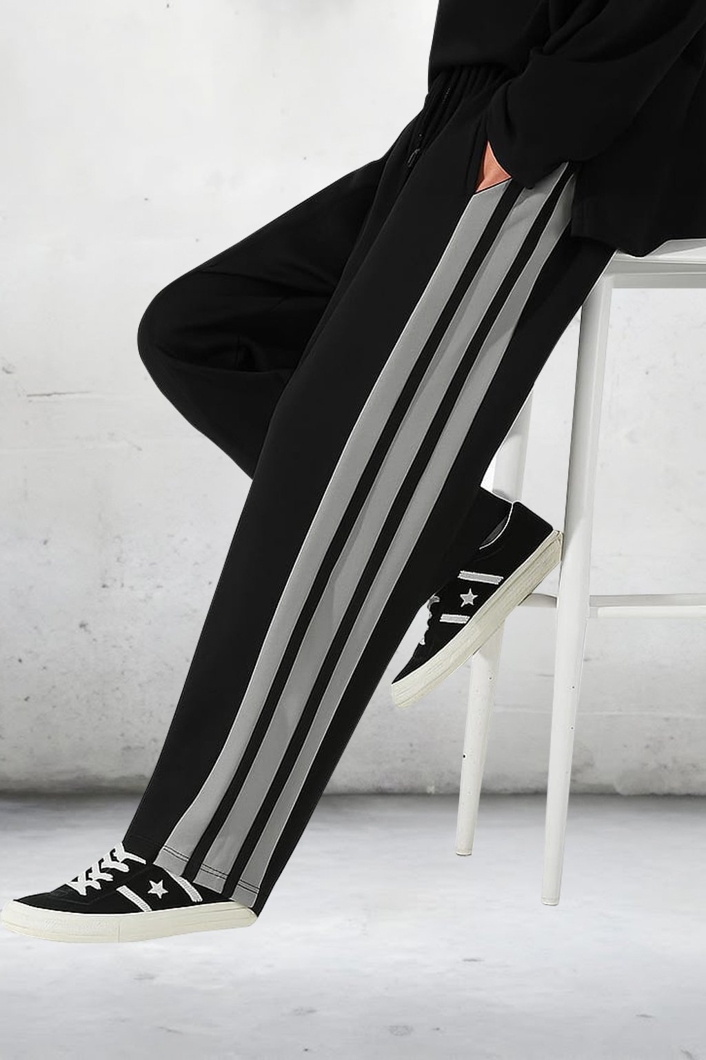 AthliQ Men’s Black Track Pants with Green Drawstring & Dual Side Stripes | Sports & Casual Wear - Image 4